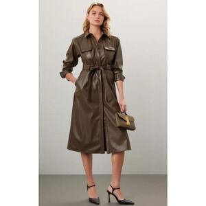 Marissa Webb Collective Faux Leather‎ Shirt Dress Olive Green Size 8 Career